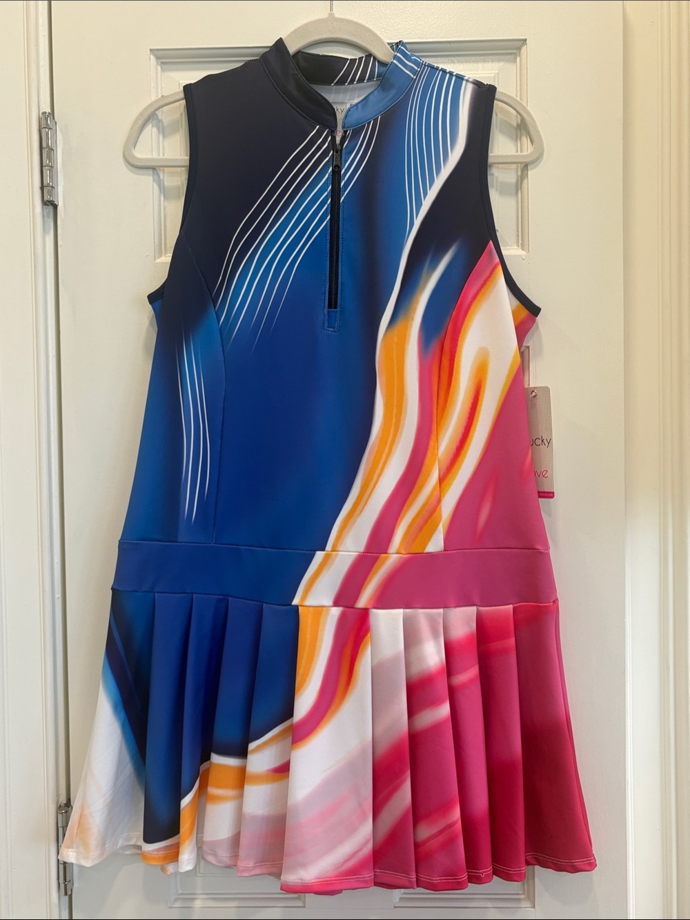 Sleeveless Multicolor Wave Print Tennis Dress - Blue, Pink, Orange NWT